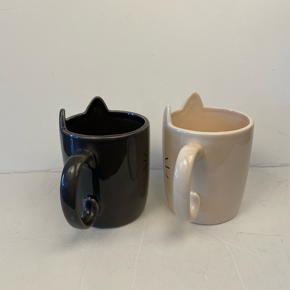 Cat cup set of 2 maison du monde kitten ears mug grey and cream ceramic 10 oz - Picture 2 of 6